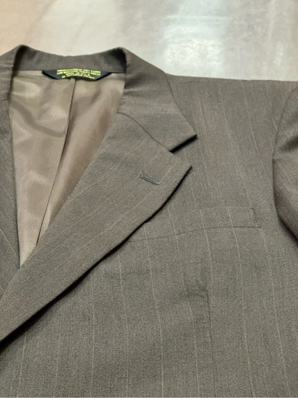 Vintage Pierre Balmain Wool Two-Piece Suit, Gray w/ Brown Pinstripes, Men’s M-L